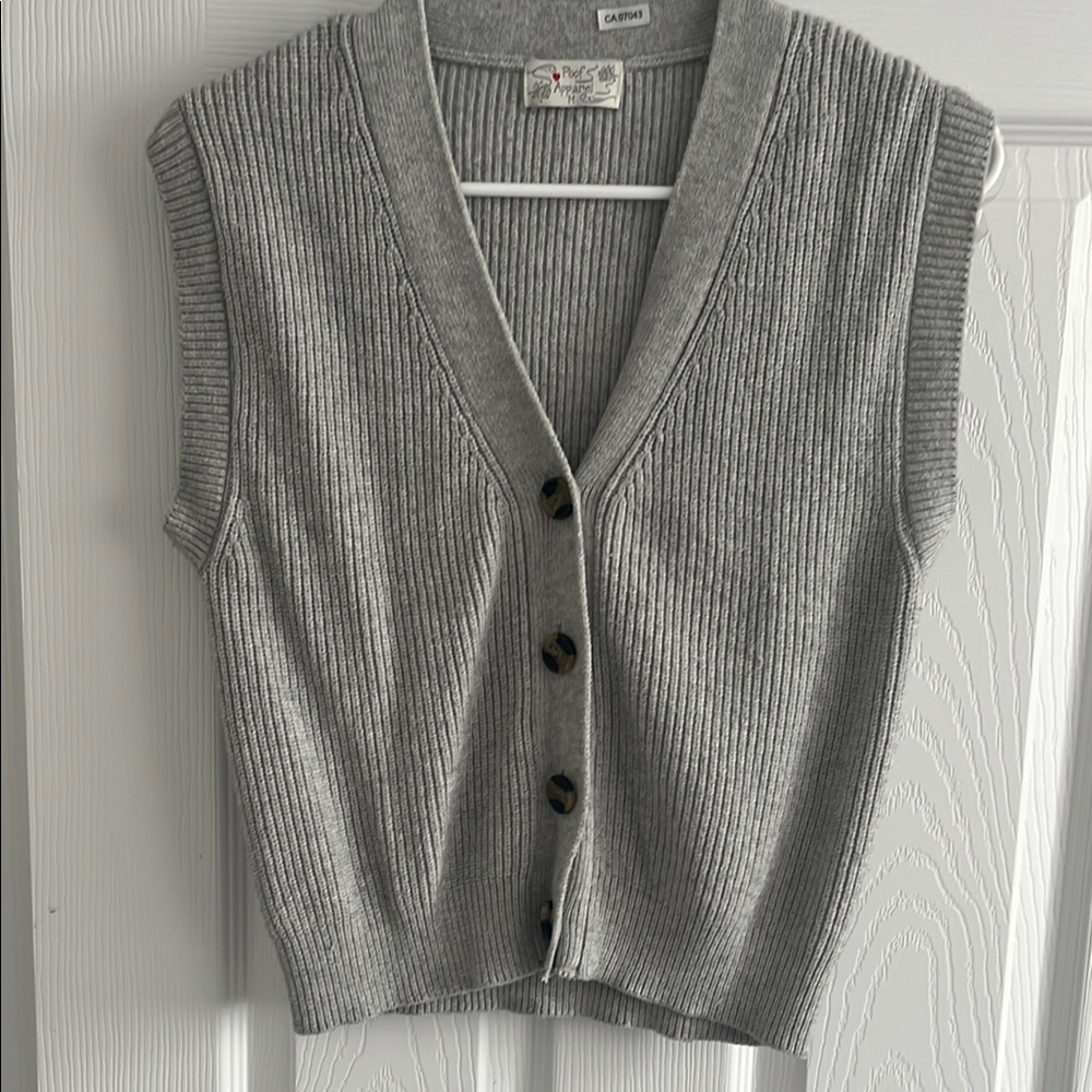 Gray Sleeveless Cardigan Sweater